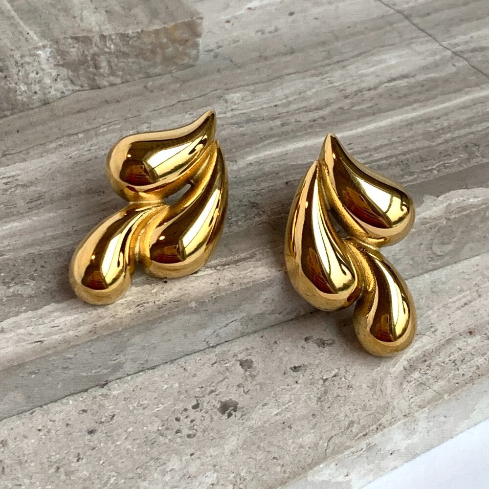 NEW~ Anthropologie Adina Eden Solid Triple Puffy Teardrop Stud Earrings